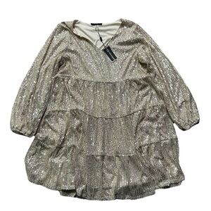 NWT Women’s Cable & Gauge Champagne Sequin Long Sleeve Dress Large New Years Eve